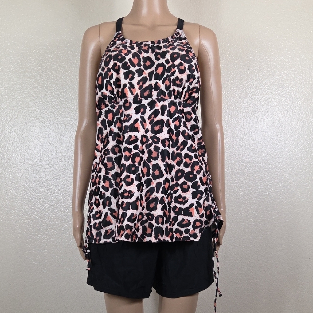 Hanna Nikole Leopard Tankini & Black Shorts Swimsuit